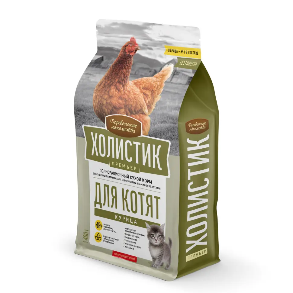 Деревенские лакомства холистик премьер сухой корм для котят с курицей - 400 г в интернет-зоомагазине Pets Room