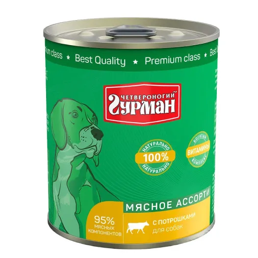 Четвероногий гурман кон.д/соб.мясное ассорти с потрошками 340г в интернет-зоомагазине Pets Room