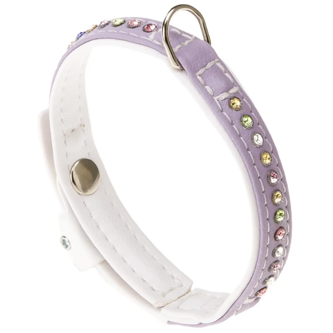 Ошейник lux c12/22 эко-кожа со стразами, микрорегулировка, сиренево-белый в интернет-зоомагазине Pets Room