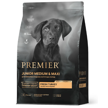 Premier корм сухой для юниоров med&maxi с индейкой, 10кг в интернет-зоомагазине Pets Room