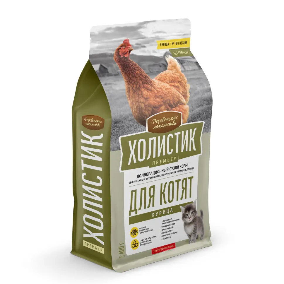 Деревенские лакомства холистик премьер сухой корм для котят с курицей - 400 г в интернет-зоомагазине Pets Room
