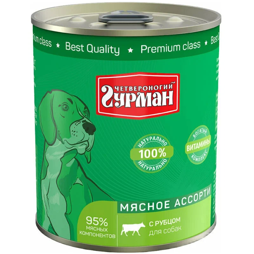 Четвероногий гурман кон.д/соб.мясное ассорти с рубцом 340г в интернет-зоомагазине Pets Room