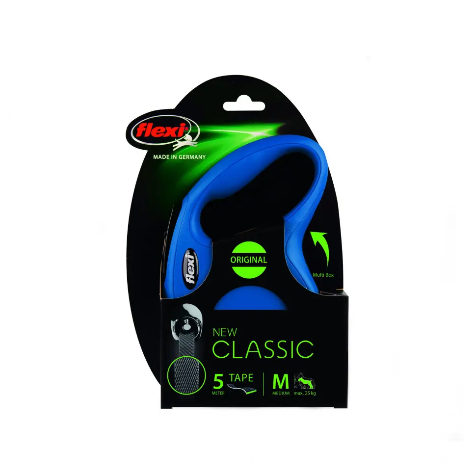 Поводок-рулетка flexi new classic m длиной 5 м для собак до 25 кг лента голубая в интернет-зоомагазине Pets Room