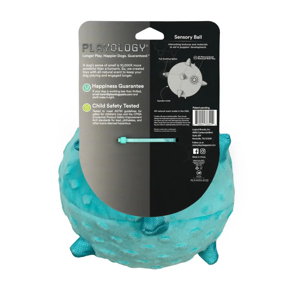 Playology puppy sensory ball сенсорный плюшевый мяч для щенков с ароматом арахиса, 15 см, голубой в интернет-зоомагазине Pets Room