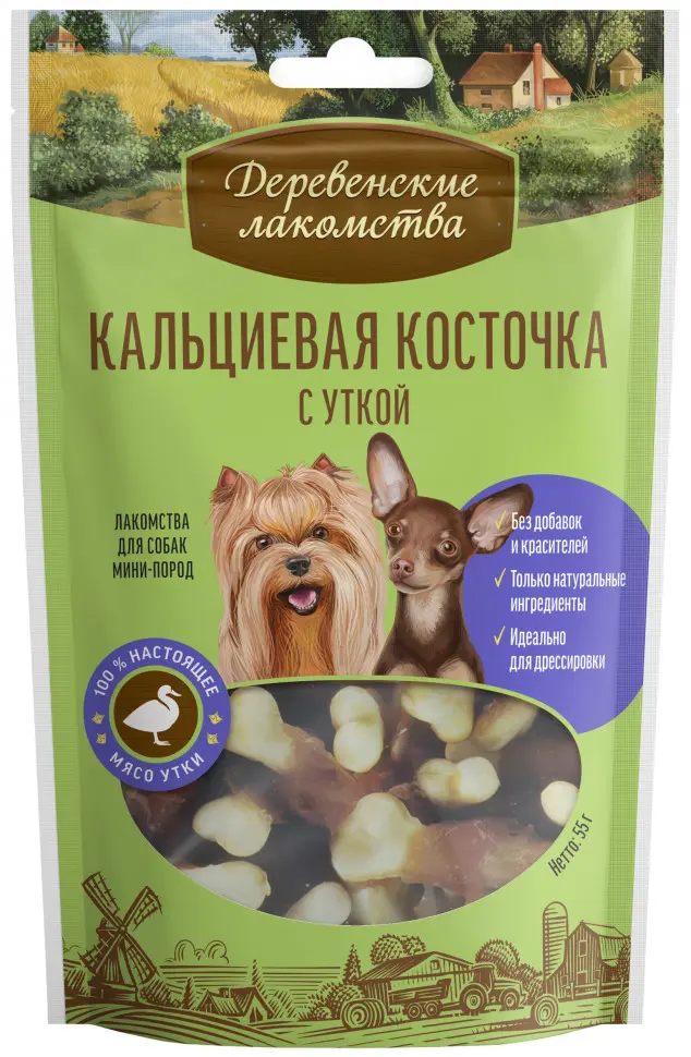 Деревенские лакомства для собак мелких пород кальциевая косточка с уткой 55 г в интернет-зоомагазине Pets Room
