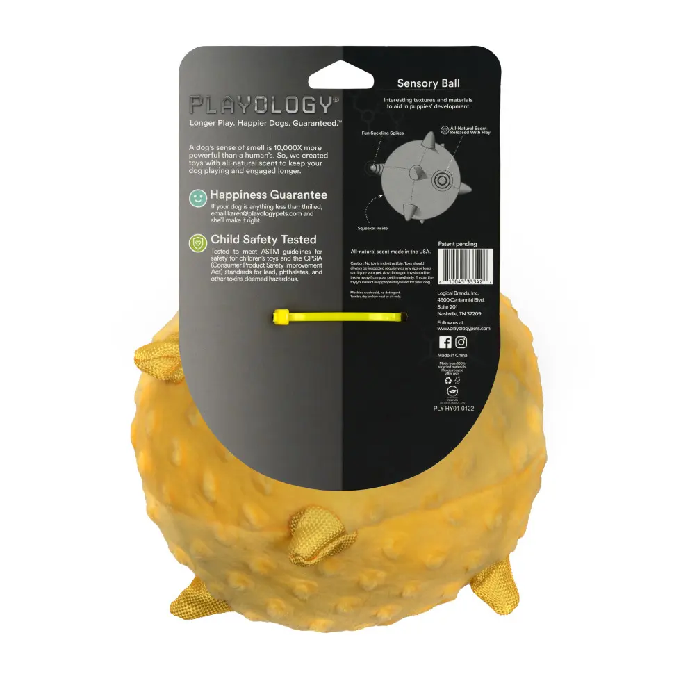 Playology puppy sensory ball сенсорный плюшевый мяч для щенков с ароматом курицы, 15 см, желтый в интернет-зоомагазине Pets Room