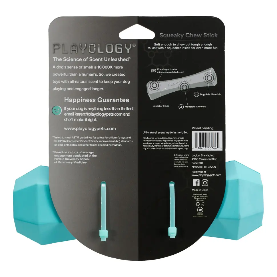 Playology squeaky chew stick хрустящая жевательная палочка для собак с ароматом арахиса, большая, голубой в интернет-зоомагазине Pets Room
