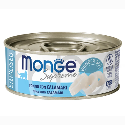 Monge supreme влажный корм для стерилизованных кошек из тунца с кальмаром, консервы 80 г в интернет-зоомагазине Pets Room