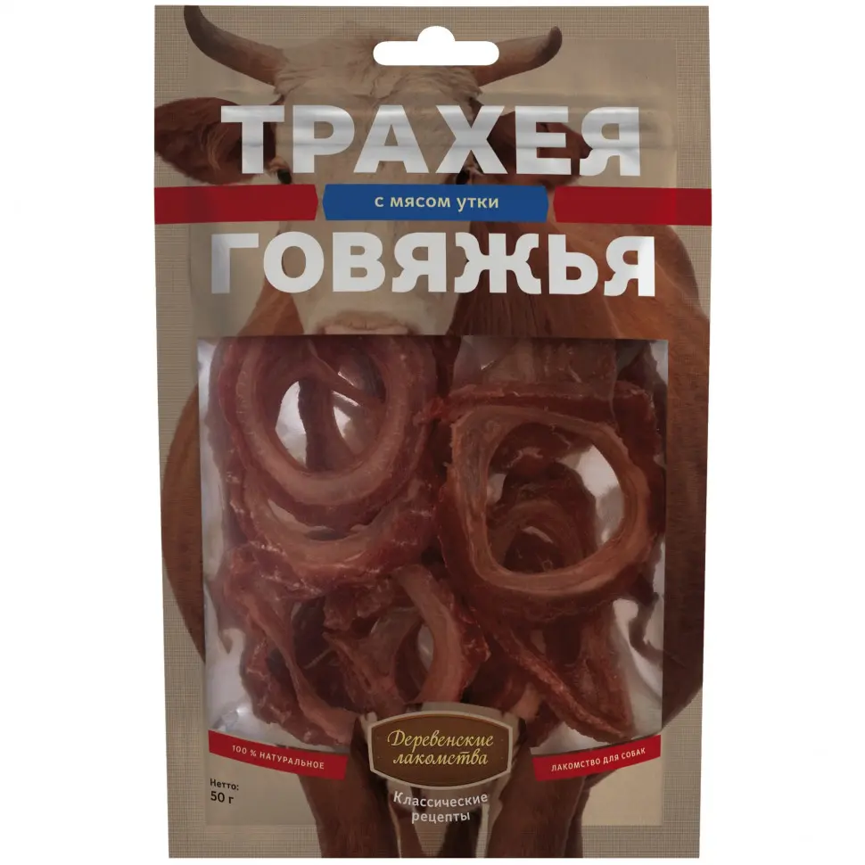 Деревенские лакомства трахея говяжья с мясом утки - 50 г в интернет-зоомагазине Pets Room