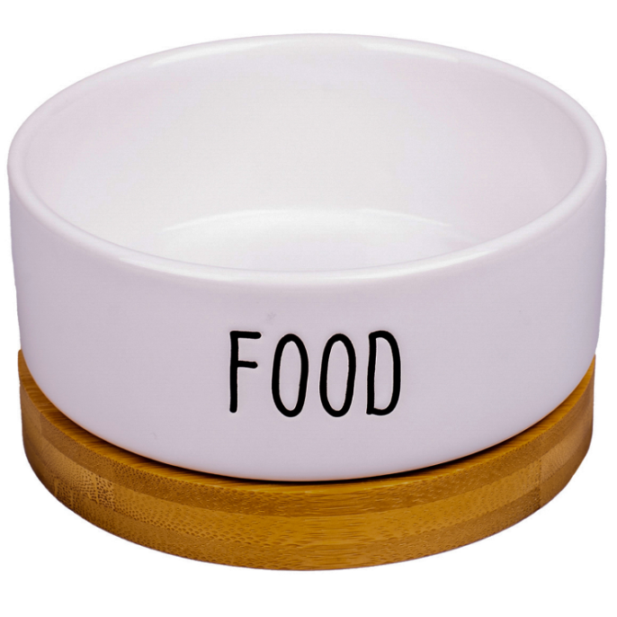 Миска mr.kranch bamboo food керамическая белая на бамбуковой подставке 340 мл (34003) в интернет-зоомагазине Pets Room