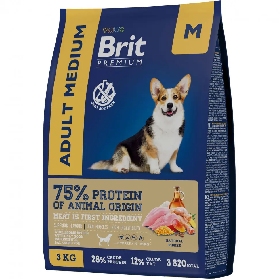 Brit premium dog adult medium сухой корм для взрослых собак средних пород с курицей - 3 кг в интернет-зоомагазине Pets Room
