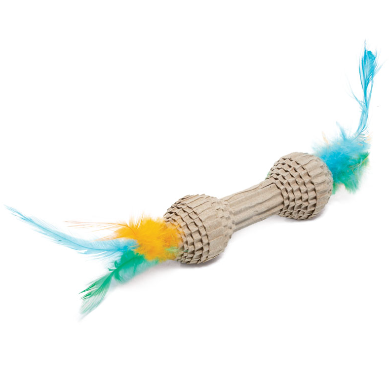 Игрушка для кошек из гофрокартона "гантель с перьями", 100/200мм, серия natural, triol в интернет-зоомагазине Pets Room