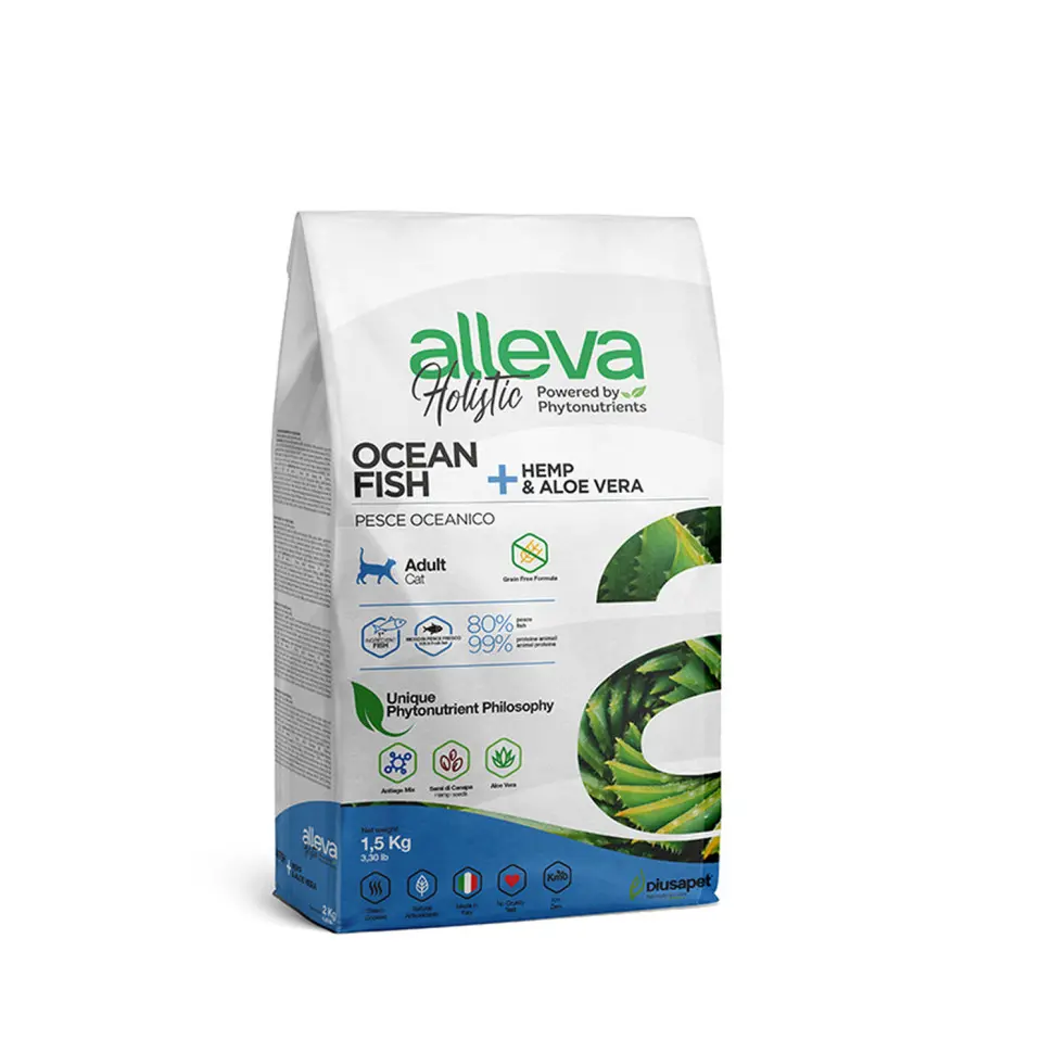 Alleva holistic cat adult ocean fish сухой корм для взрослых кошек с океанической рыбой, коноплей и алое вера - 1,5 кг в интернет-зоомагазине Pets Room
