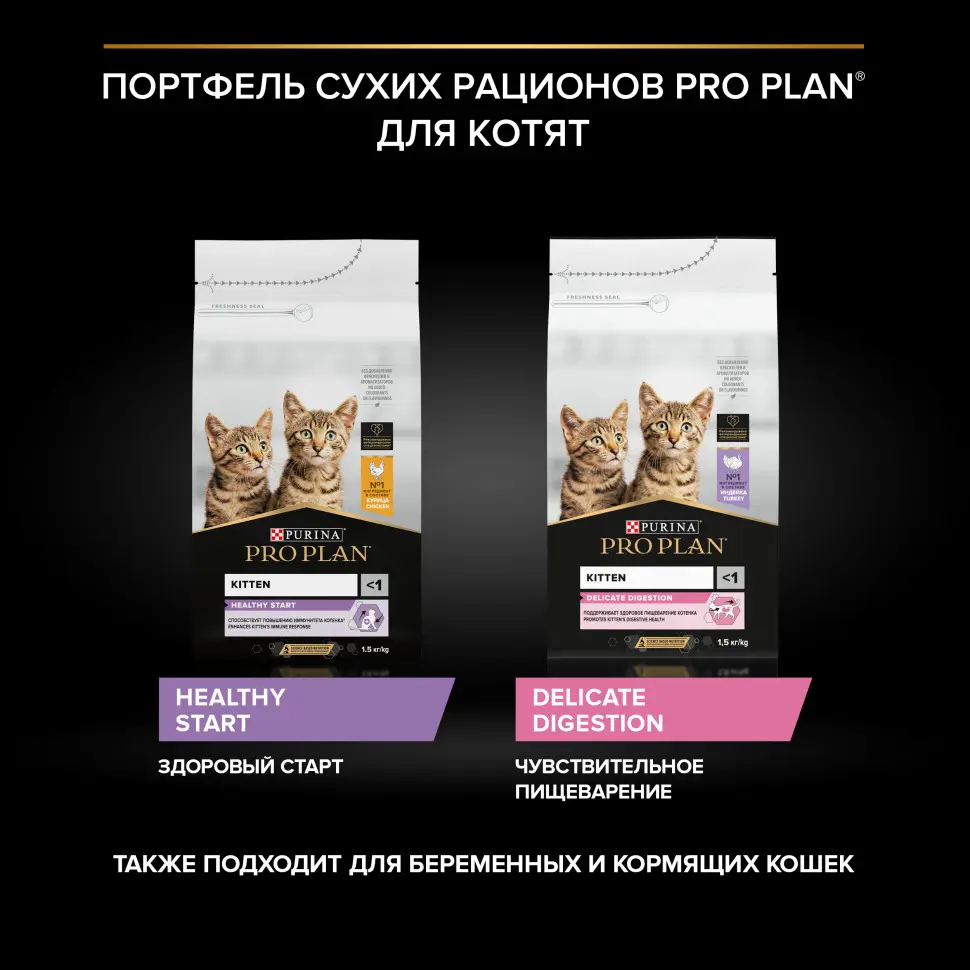 Pro plan healthy start сухой корм для котят, беременных и кормящих кошек, с курицей - 400 + 400 г в подарок в интернет-зоомагазине Pets Room