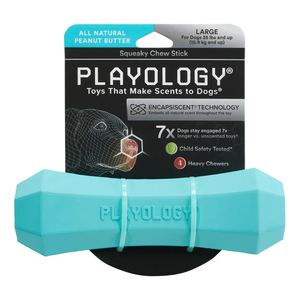 Playology squeaky chew stick хрустящая жевательная палочка для собак с ароматом арахиса, большая, голубой в интернет-зоомагазине Pets Room