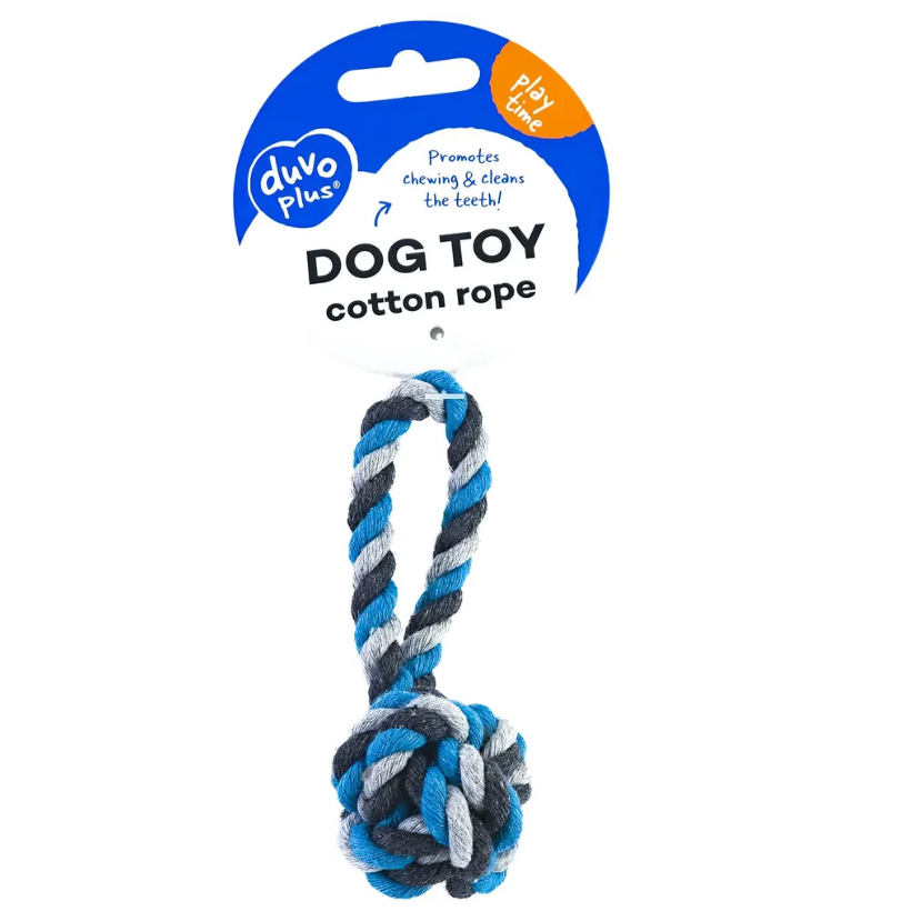Duvo+ игрушка для собак веревочная "мяч с ручкой", голубая, 9cм в интернет-зоомагазине Pets Room