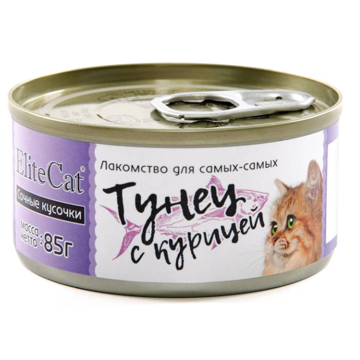 Elitecat дополнительное питание для кошек сочные кусочки "тунец с курицей", 85гр в интернет-зоомагазине Pets Room