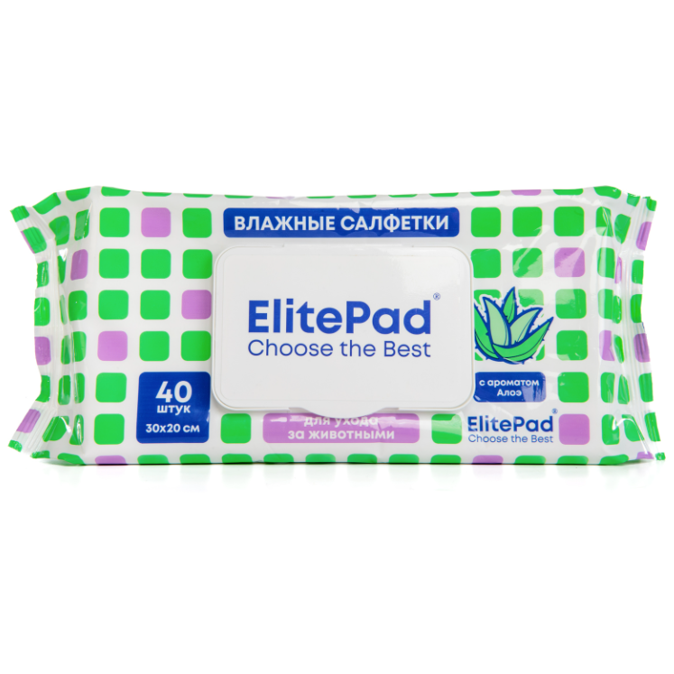 Elitepad влажные салфетки очищающие тканевые для собак и кошек с ароматом алоэ, 30х20см, 1уп/40шт в интернет-зоомагазине Pets Room