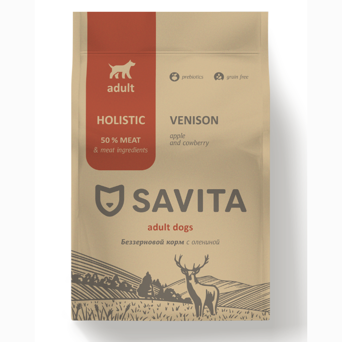Savita корм сухой беззерновой для взрослых собак с олениной, 1кг в интернет-зоомагазине Pets Room