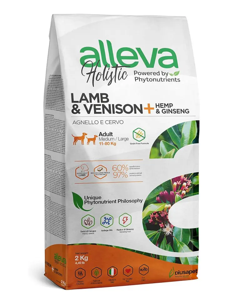 Alleva holistic adult lamb & venison medium/maxi сухой корм для взрослых собак с ягненком и олениной, коноплей и женьшенем - 2 кг в интернет-зоомагазине Pets Room