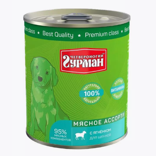 Четвероногий гурман кон.д/щенков мясное ассорти с ягненком 340г в интернет-зоомагазине Pets Room