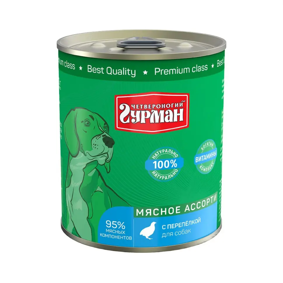 Четвероногий гурман кон.д/соб.мясное ассорти с перепелкой 340г в интернет-зоомагазине Pets Room