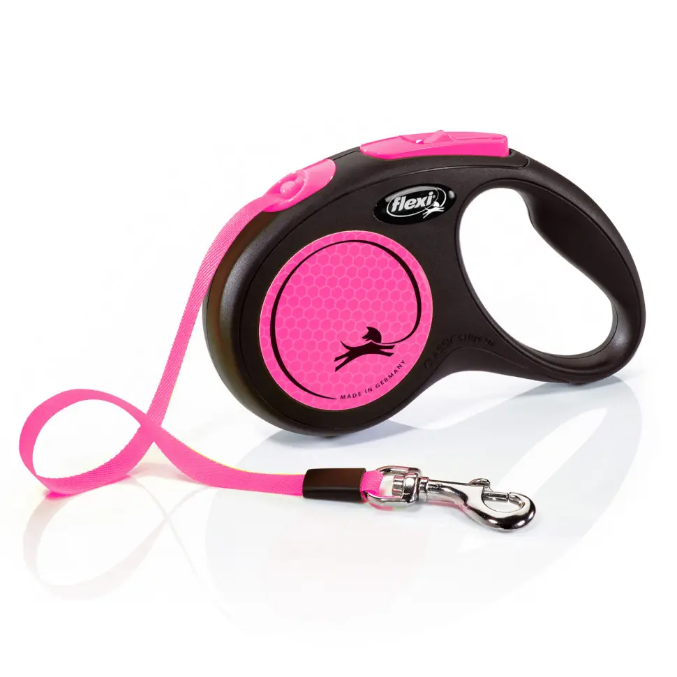Flexi рулетка neon new classic s (до 15 кг) лента 5 м, светоотражающая, розовый неон в интернет-зоомагазине Pets Room