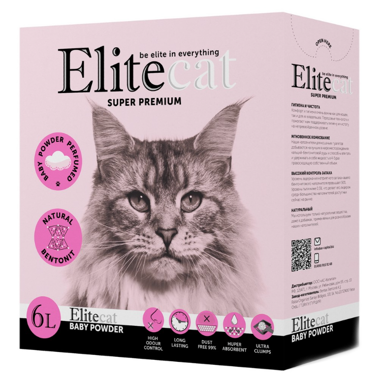 Elitecat наполнитель комкующийся с ароматом детской пудры "baby powder", 6л / 5.1кг в интернет-зоомагазине Pets Room