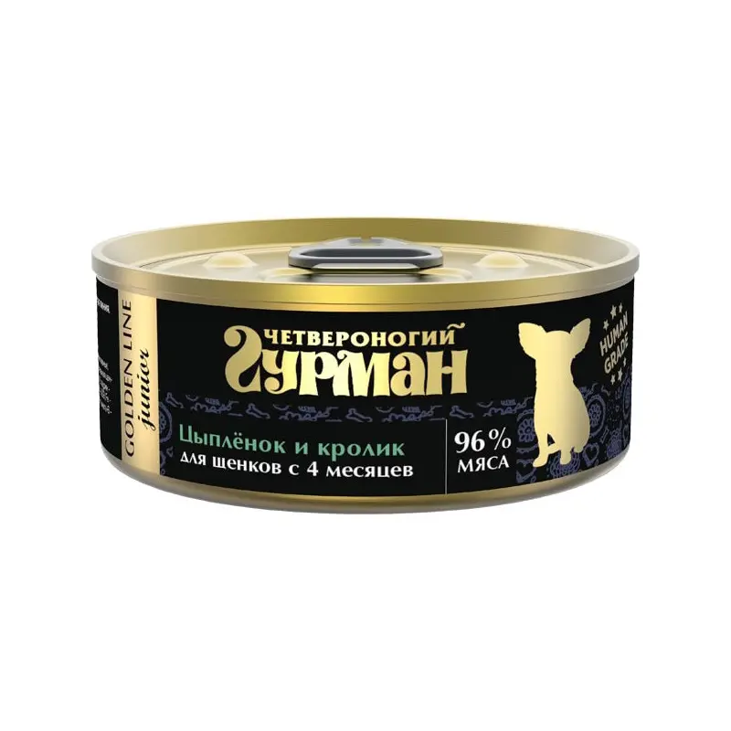 Четвероногий гурман кон.д/щенков голден цыпленок и кролик в желе 100гр в интернет-зоомагазине Pets Room