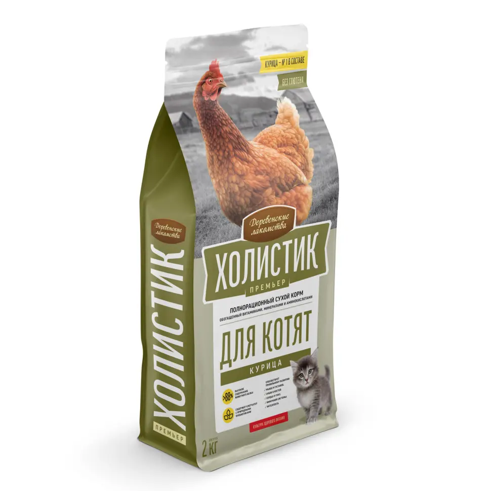 Деревенские лакомства холистик премьер сухой корм для котят с курицей - 2 кг в интернет-зоомагазине Pets Room
