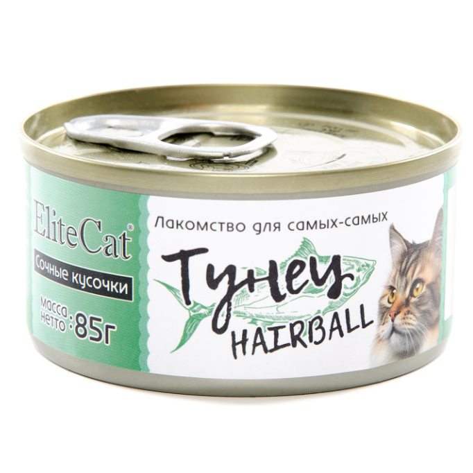 Elitecat дополнительное питание для кошек сочные кусочки "тунец" для вывода шерсти, 85гр в интернет-зоомагазине Pets Room