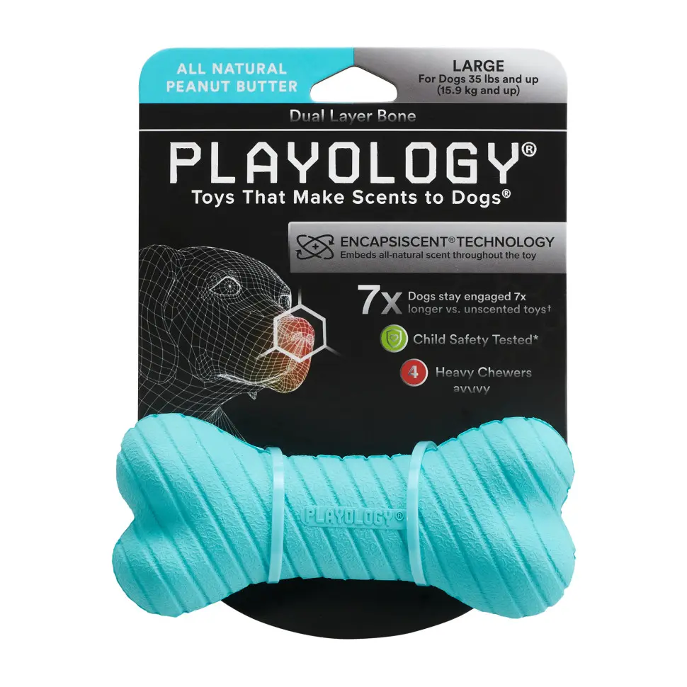 Playology dual layer bone двухслойная жевательная косточка для собак с ароматом арахиса, большая, голубой в интернет-зоомагазине Pets Room