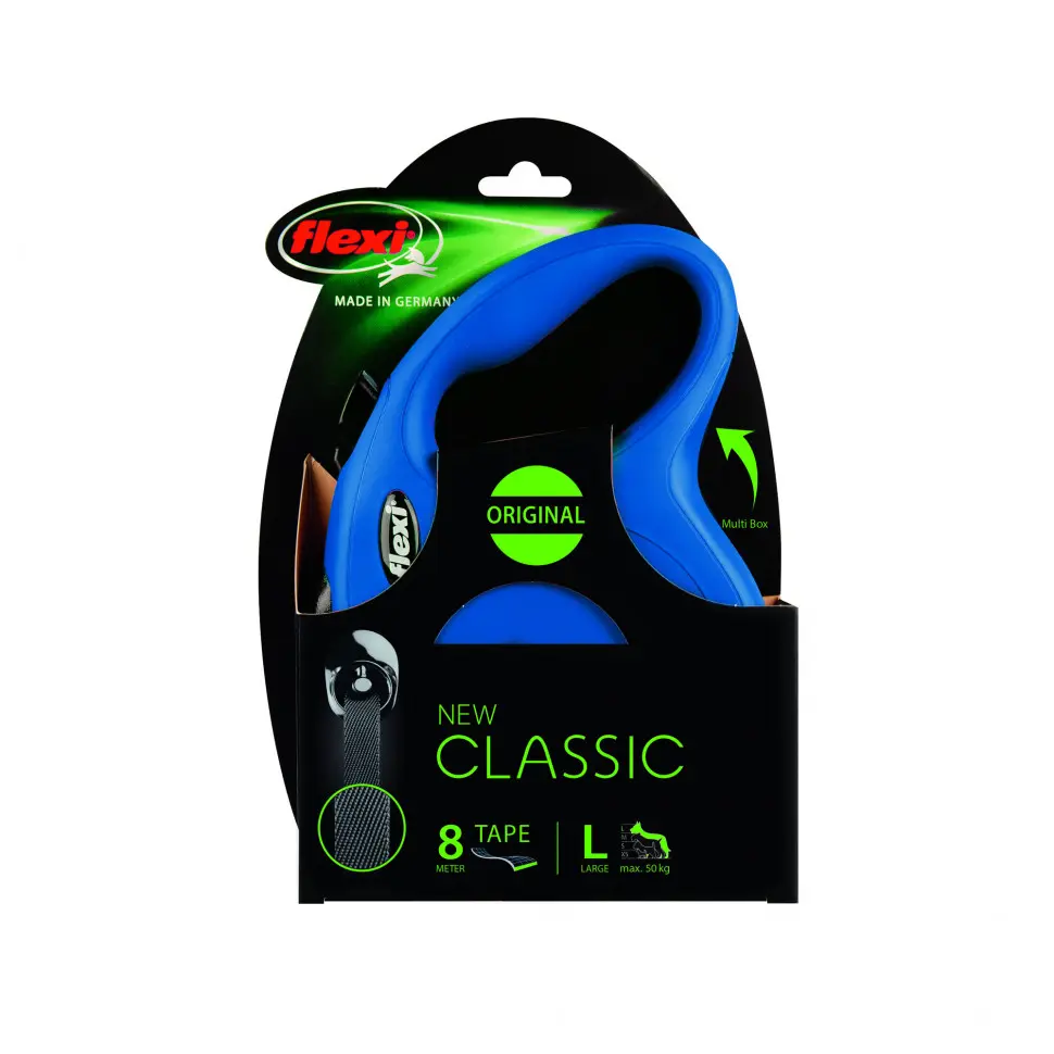 Поводок-рулетка flexi new classic l длиной 8 м для собак до 50 кг лента голубая в интернет-зоомагазине Pets Room