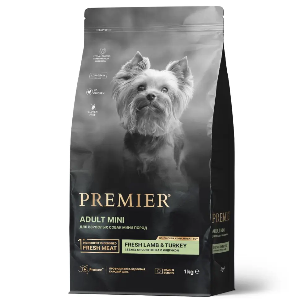 Premier dog lamb & turkey adult mini сухой корм для собак мелких пород, свежее мясо ягненка с индейкой - 1 кг в интернет-зоомагазине Pets Room