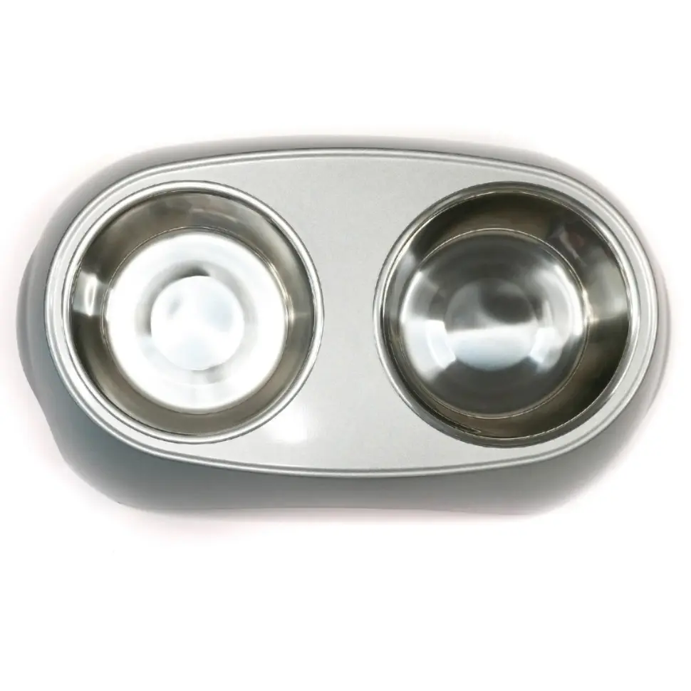 Superdesign миска на меламиновой подставке двойная металлик, 2х700 мл, белая в интернет-зоомагазине Pets Room