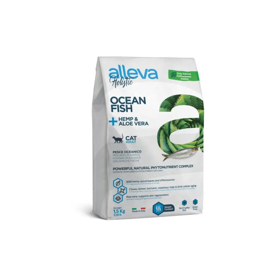 Alleva holistic cat adult ocean fish сухой корм для взрослых кошек с океанической рыбой, коноплей и алое вера - 1,5 кг в интернет-зоомагазине Pets Room