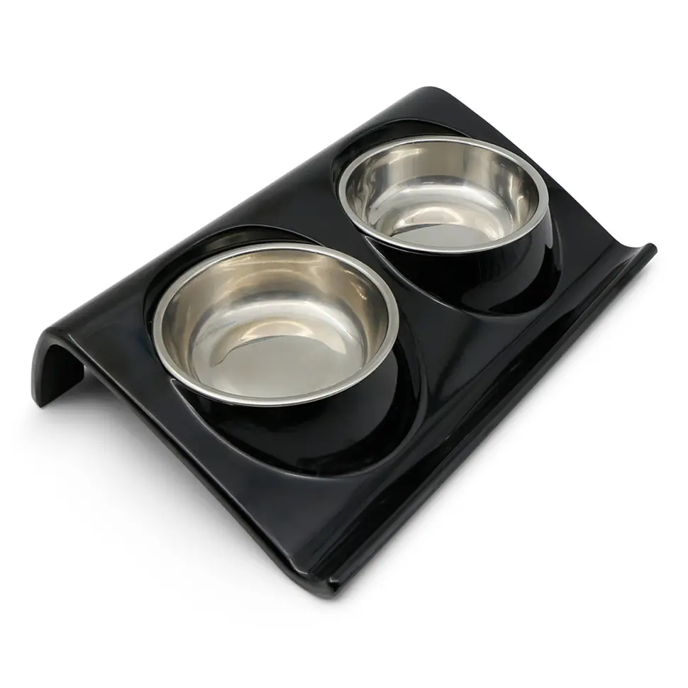 Superdesign миска двойная на меламиновой подставке, 2х160 мл, черная в интернет-зоомагазине Pets Room