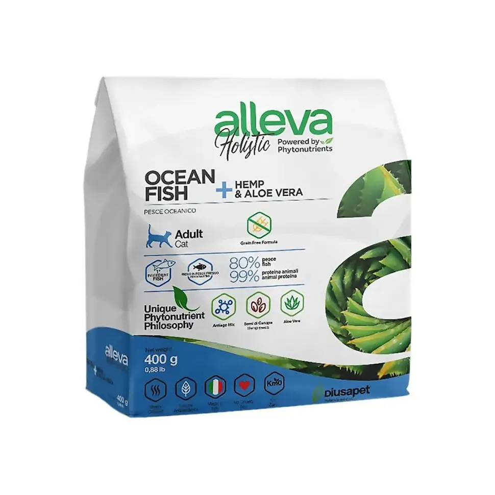 Alleva holistic cat adult ocean fish сухой корм для взрослых кошек с океанической рыбой, коноплей и алое вера - 400 г в интернет-зоомагазине Pets Room