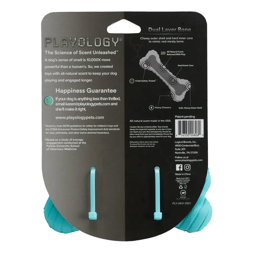 Playology dual layer bone двухслойная жевательная косточка для собак с ароматом арахиса, большая, голубой в интернет-зоомагазине Pets Room