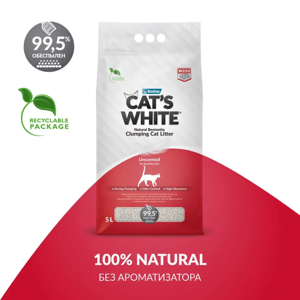 Cat's white natural наполнитель комкующийся для кошачьего туалета натуральный без ароматизатора - 5 л в интернет-зоомагазине Pets Room
