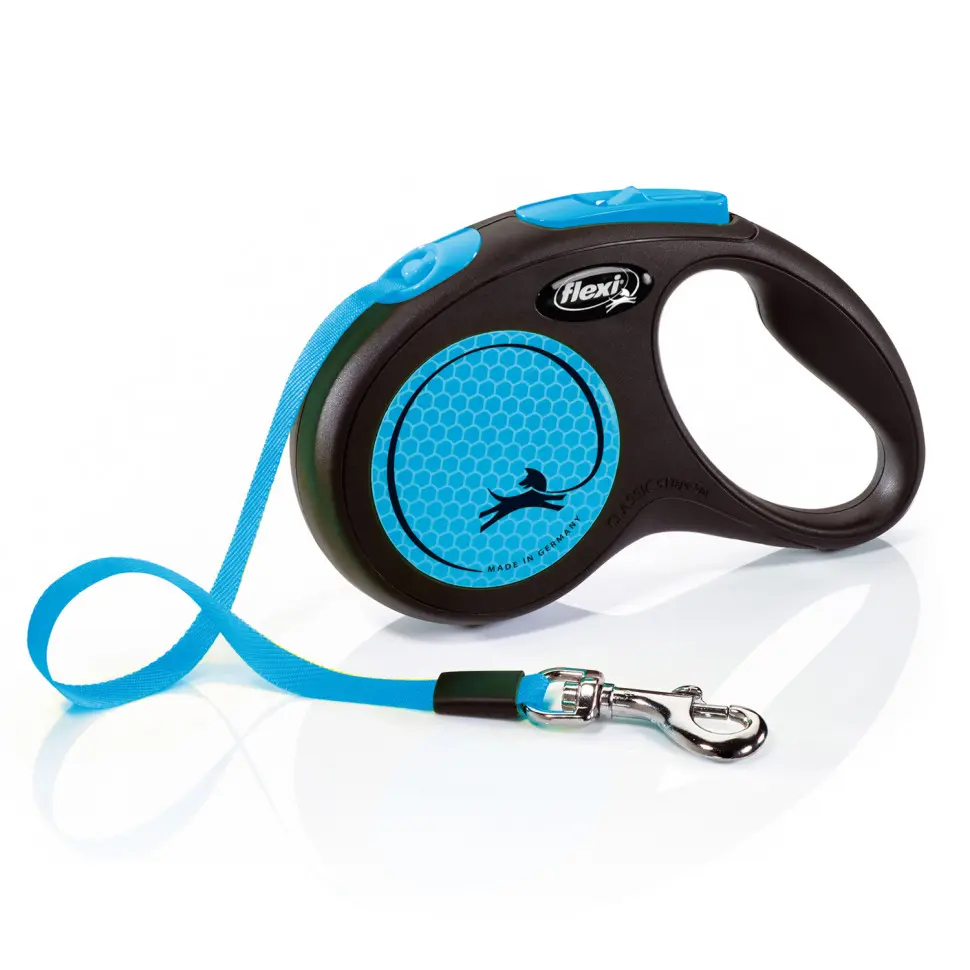 Flexi рулетка neon new classic s (до 15 кг) лента 5 м, светоотражающая, голубой неон в интернет-зоомагазине Pets Room