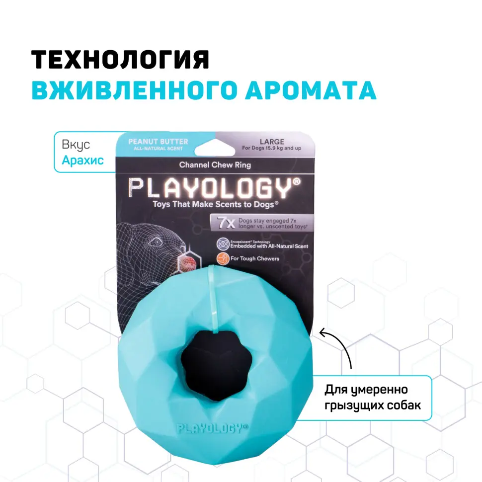 Playology channel chew ring хрустящее жевательное кольцо-многогранник для собак с ароматом арахиса, голубой в интернет-зоомагазине Pets Room