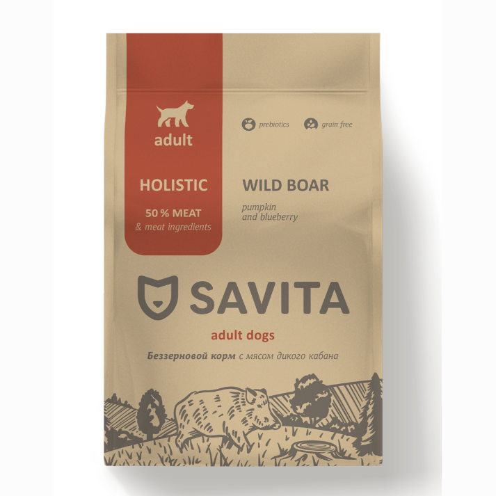 Savita корм сухой беззерновой для взрослых собак с мясом дикого кабана, 1кг в интернет-зоомагазине Pets Room