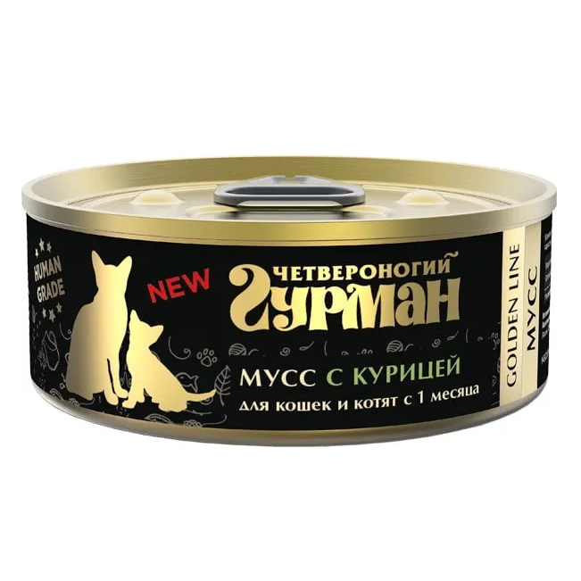 Четвероногий гурман консервы для кошек и котят golden line мусс с курицой, 100г в интернет-зоомагазине Pets Room