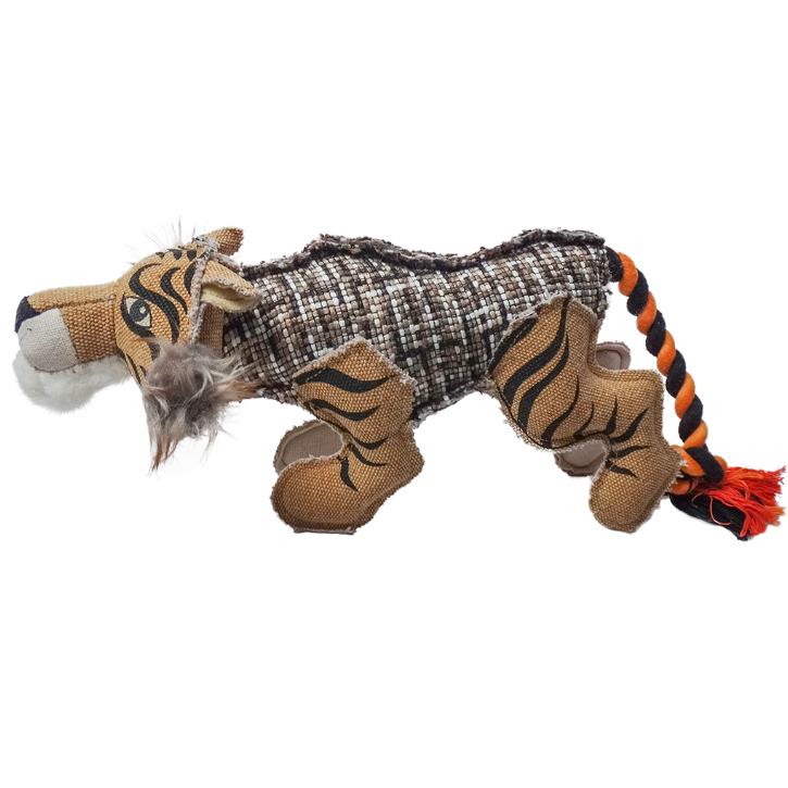 Duvo+ игрушка для собак брезентовая "тигр с оранжевым хвостом", коричнево-чёрная, 46х15х18см в интернет-зоомагазине Pets Room