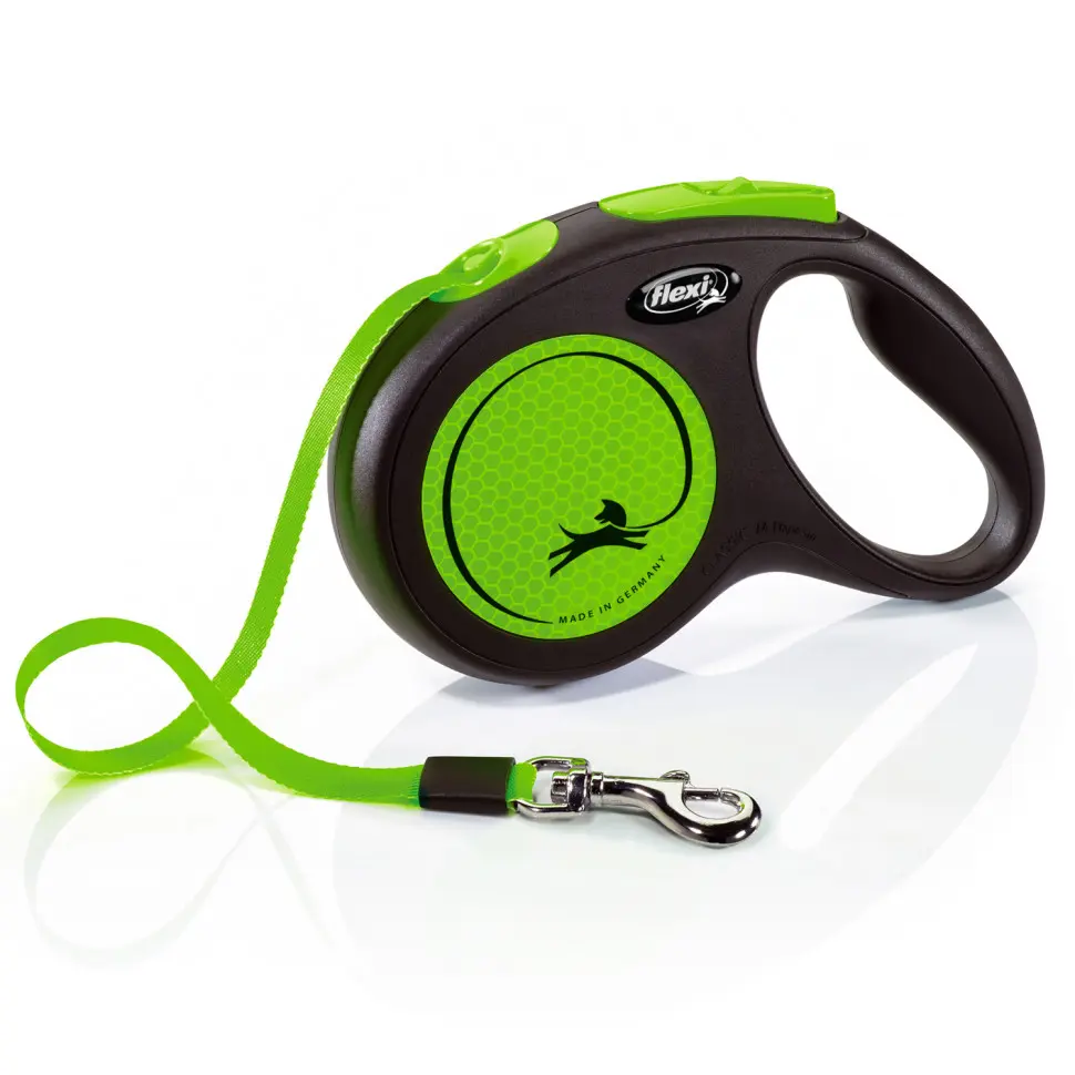 Flexi рулетка neon new classic m (до 25 кг) лента 5 м, светоотражающая, зеленый неон в интернет-зоомагазине Pets Room