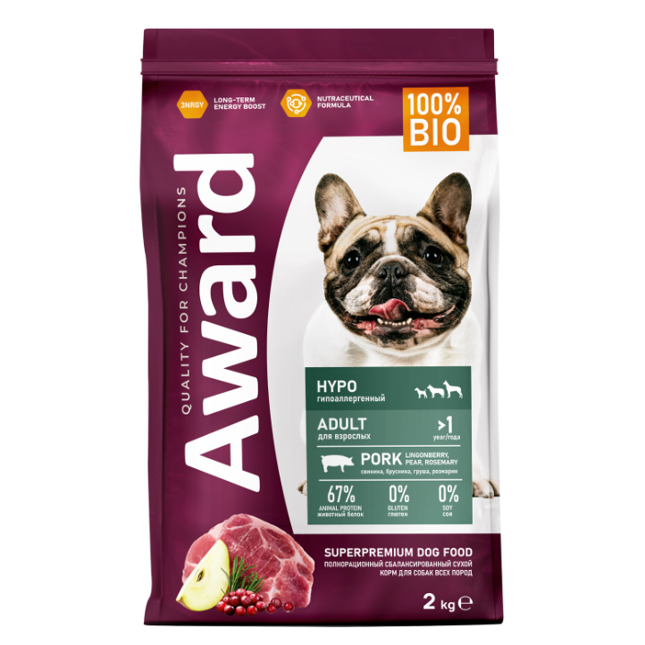 Сухой корм award hypo для взрослых собак всех пород со свининой с добавлением брусники, груши и розмарина 2кг (34113) в интернет-зоомагазине Pets Room
