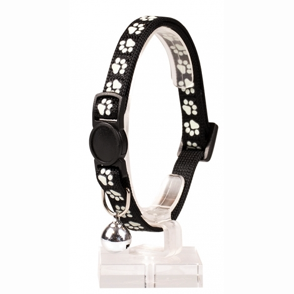 Duvo+ ошейник для кошек нейлоновый "белые лапки", чёрный, 20-30см/10мм в интернет-зоомагазине Pets Room