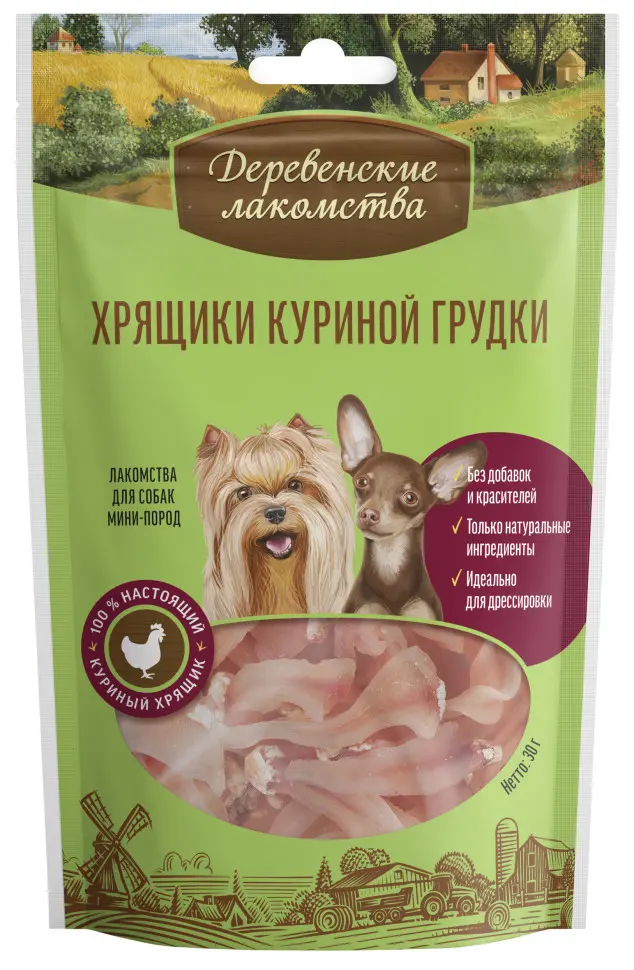 Деревенские лакомства для мини-пород хрящики куриной грудки - 30 г в интернет-зоомагазине Pets Room