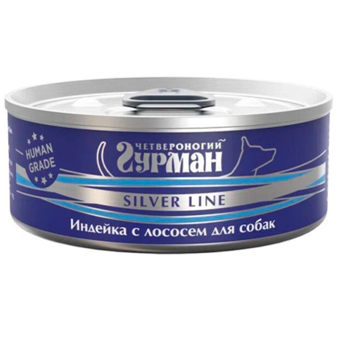 Четвероногий гурман "серебряная линия" кон.д/собак индейка с лососем 100гр в интернет-зоомагазине Pets Room
